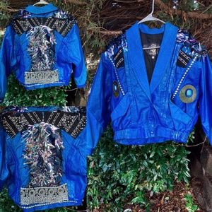 Customed Electric Blue Vintage Leather Jacket